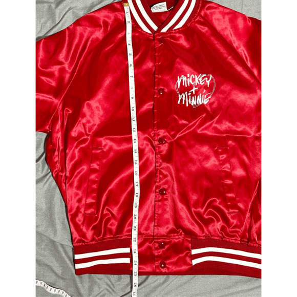 Vintage Nasco 80s Disney Mickey Minnie Satin Bomber Jacket Lightweight Red Large - Picture 9 of 9